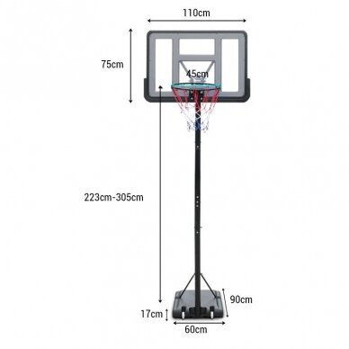 Mobilus krepšinio stovas 110x75cm + apsauga + kamuolys 1