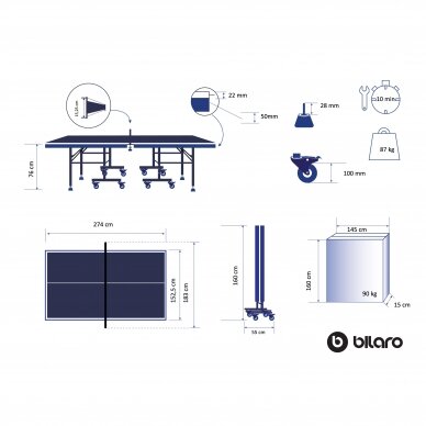 Stalo teniso stalas Master 22, mėlynas 22mm MDF vidaus 7